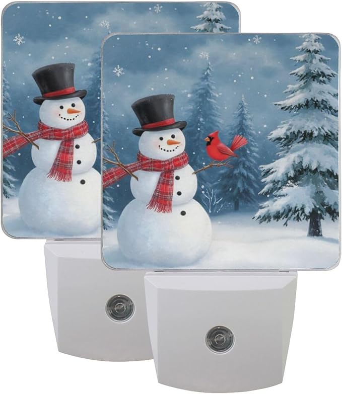 Aslsiy Night Light for Kids Cute Snowman Red Bird Forest (2) Plug in Wall Lamp LED Dusk to Dawn Sensor Energy Saving Nightlight for Boys Girls Men Women