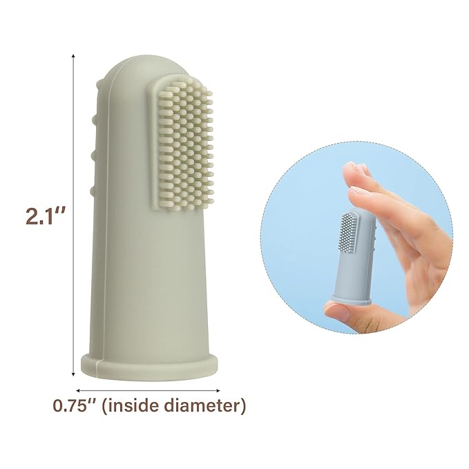 Baby Finger Toothbrush with Case, Food Grade Silicone, BPA Free, 2-Pack (Sage+Ether)