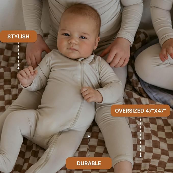 Parker Baby Muslin Blanket | 100% Soft Cotton Toddler Quilt & Baby Muslin Swaddle | Gender Neutral Design 47" x 47" Blanket