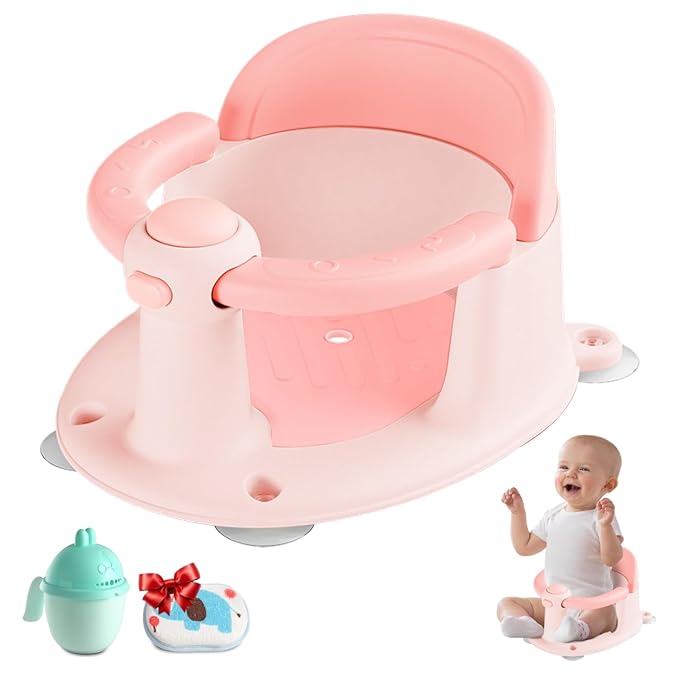 Baby Bath Seat, Bath Seat for Baby 6 Month & up, Baby Bath tub Seat with Suction Cups, Non-Slip, Detachable, Pink