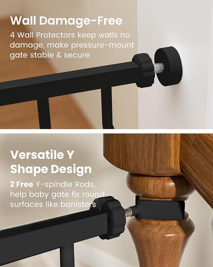Mom's Choice-GROWNSY Baby Gate for Stairs, 30.5"-43" Pressure Mounted Pet Gate for Doorways-Auto Close Dog Gate for The House-Easy Installation & Walk Thru Wide Safety Gate, Black