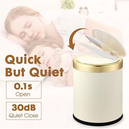 Automatic Motion Sensor Bathroom Trash Can with Lid, 2.8 Gallon Touchless Trash Garbage Bin Small Mini Trash Cans Trashcan -White