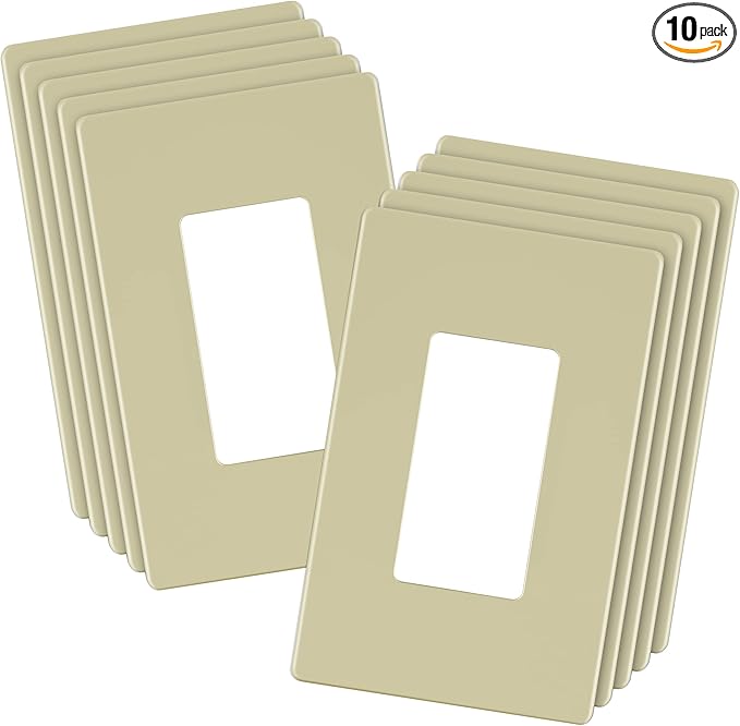 LIDER Matte Finish Decorator Switch Cover, Screwless Wall Plate, Mid-Size 1-Gang 4.88" x 3.11", Unbreakable Polycarbonate Thermoplastic, UL Listed, LSWP-31M-I10P, Ivory, 10 pack