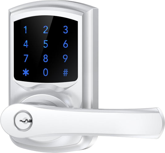 Keyless Entry Door Lock with Keypad and Handle for Front Doors, Touchscreen, Anti-peep Password, Auto-Locking, Satin Chrome