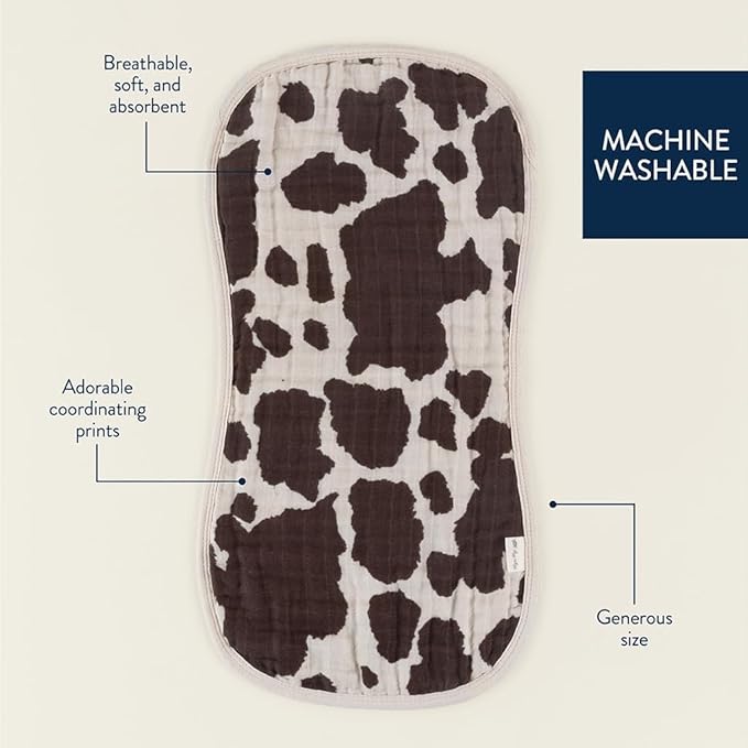 Itzy Ritzy Set of 2 Baby Burp Cloths – Ultra-Soft Absorbent Burping Cloths for Babies - Made of 100% Cotton Muslin and Generously Sized with Trendy Coordinating Prints – Machine Washable (Cow Print)