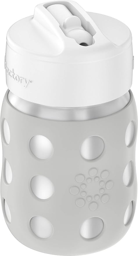 Lifefactory 8-Ounce Stainless-Steel Vacuum-Insulated Wide-Neck Baby Bottle with Straw Cap, Stone Gray (LS2241WCG4)