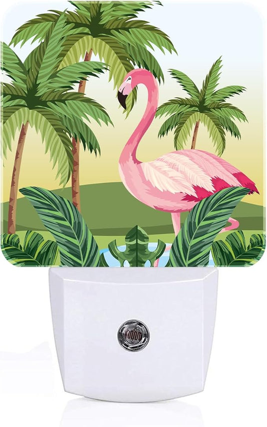 Tropical Flamingo Cartoon Night Light,Plug-in Night Lights with Dusk-to-Dawn Sensor for Stairway,Hallway,Bedroom Sleep Friendly Ideal for Women/Girls/Boys Gift,0.5w