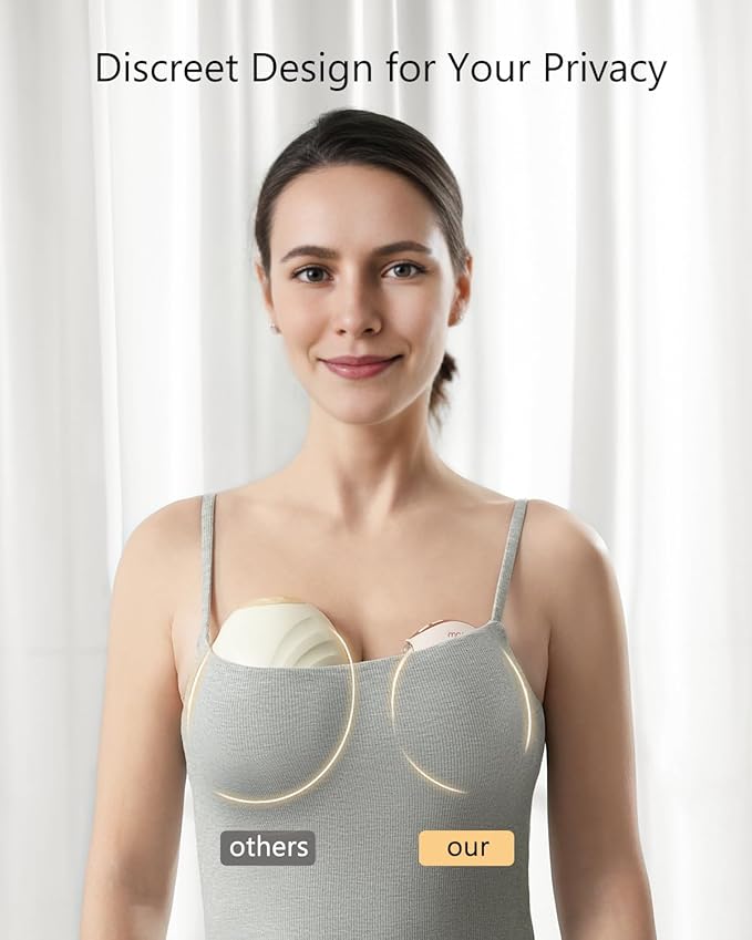 Wearable Breast Pump, Quiet Breast Pump Hands Free for Travel, Portable & Electric Breastfeeding Pump with 3 Modes & 12 Levels, 18/21/24mm, 2 Pack, Pink