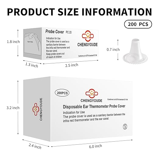 200 Counts Thermometer Ear Covers, Ear Thermometer Probe Covers, Lens Filters/Refill Caps for All Braun Ear Themometer Models, BPA Free Digital Disposable Ear Thermometer Covers