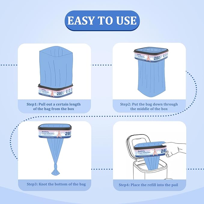 6 Pack Standard Square Bags Refill Compatible with Diaper Genie Compact, Select and Classic Pails, Max Odor Control, Disposal Bag Refills with Continuous Film, Hold Up to 280 Newborn-Sized Diapers