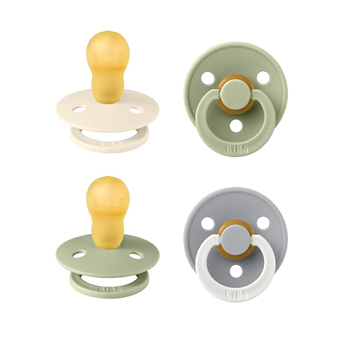 BIBS Colour Soother 4-Pack | BPA Free Dummy Pacifier | Round Nipple | Natural Rubber Latex | Made in Denmark | Size 18-36 Months | Sage Glow Mix
