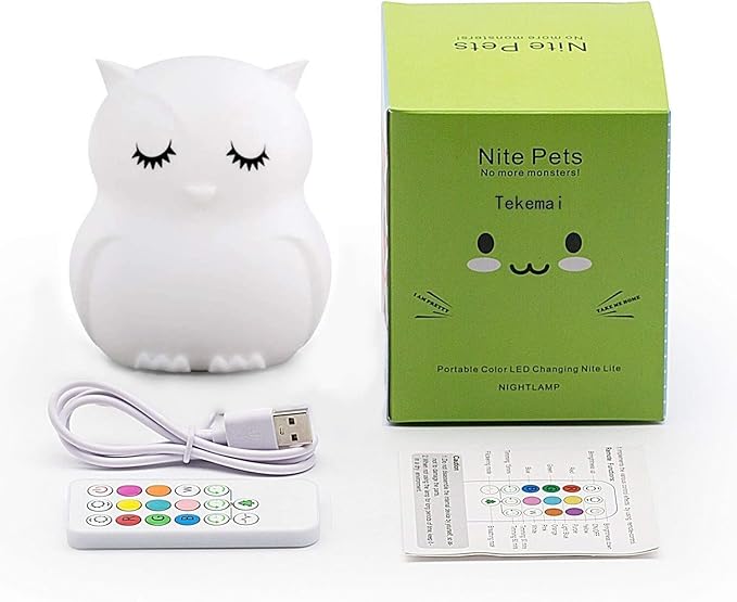 Night Light, Bedside Lamp for Children/Kids, Baby Nursery Lamp for Breastfeeding Safe, Break Resistant, Eye Caring, Adjustable Brightness & Color, Touch Control + Remote Control - Medium Owl