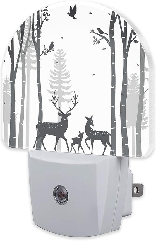 Deer in The Forest Night Light, Birch Tree with Deer Dusk to Dawn Night Light Plug in,0.5w Energy Saving Sleep Friendly NightLight for Kids Boys Girls Home Decor