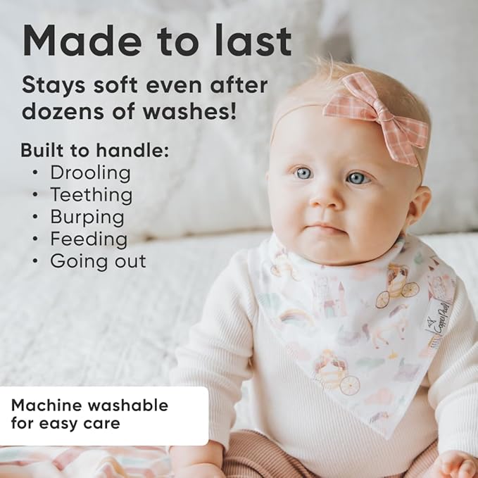 Copper Pearl 4 Pack Soft Cotton Baby Bibs for Drooling and Teething, Absorbent Drool Bibs for Baby Girl and Boy, Adjustable to Fit Newborns to Toddlers, Tons of Styles (Enchanted)