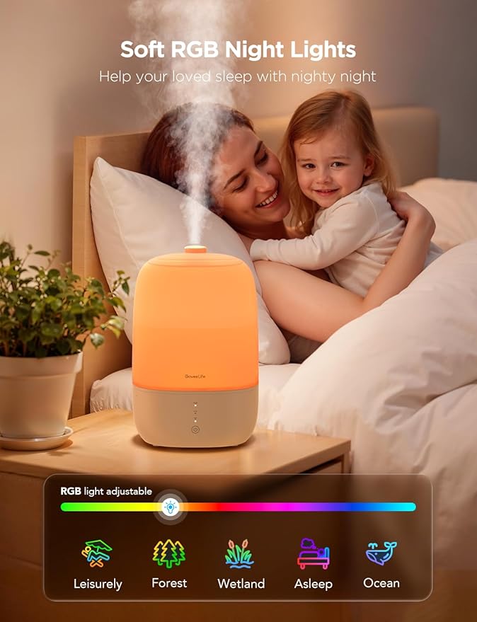 GoveeLife Smart Humidifiers for Bedroom, 3L Top Fill Cool Mist Humidifiers with Essential Oil Diffuser, Humidity Control, WiFi Air Humidifier with Night Light, for Baby, Plants, Home, Work with Alexa