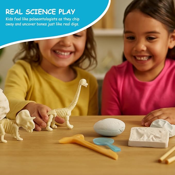 Dinosaur Fossil Digging Kit for Kids, Excavation Science Toy with Tools & 3 Dinosaur Skeletons (T-Rex, Triceratops, Brachiosaurus), Fun Educational Gift for Boys & Girls, Ages 6+