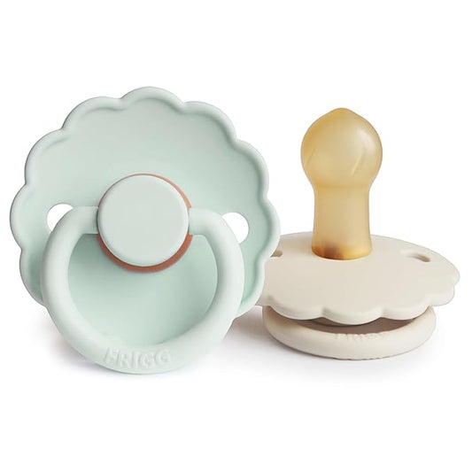 FRIGG Daisy Natural Rubber Baby Pacifier | Made in Denmark | BPA-Free (Seafoam/Cream, 0-6 Months) 2-Pack