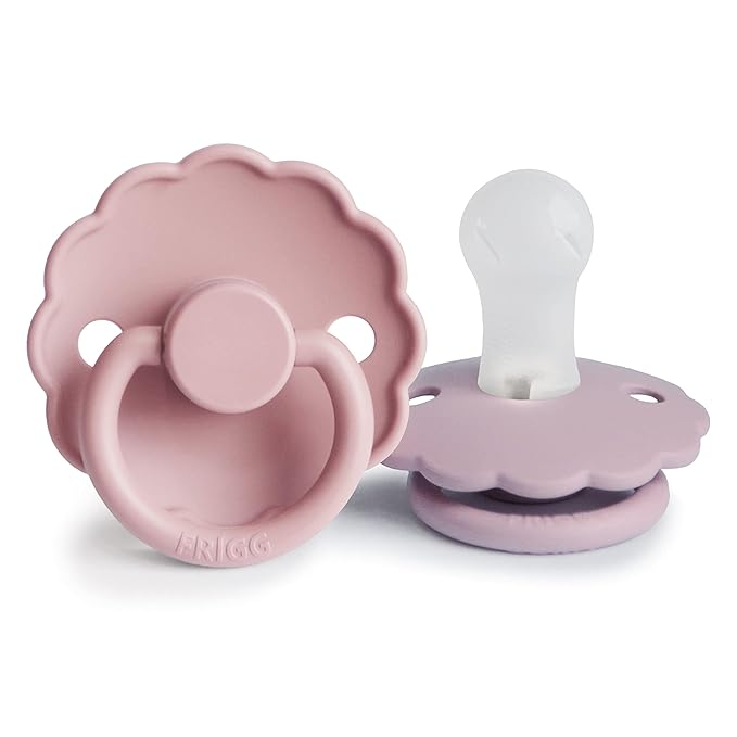 FRIGG Daisy SilkySoft Silicone Baby Pacifier | Made in Denmark | BPA-Free (Baby Pink/Soft Lilac, 0-6 Months)