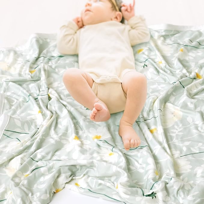 GRSSDER Baby Blankets Super Soft Stretchy Jersey Knit Swaddle Blanket 2 Pack for Baby Girls, Double Layer Reversible Receiving Blankets 34 x 44, Extra Large for Swaddling, Fruit & Daisy