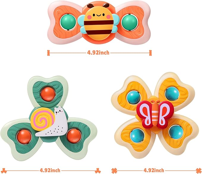 TOHIBEE 3PCS Spinner Toys for 1-3 Year Old Boys & Girls - Suction Cup Spinning Toys for Toddlers & Babies 12-18 Months - First Birthday Gifts