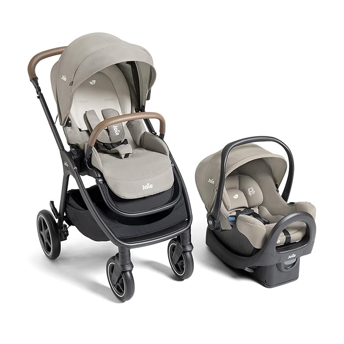 Joie, Kava and Rue Travel System - 3-in-1 Stroller, Lightweight Infant Car Seat & Anti-Rebound Base, All-Wheel Suspension, Reversible Seat (Dove)