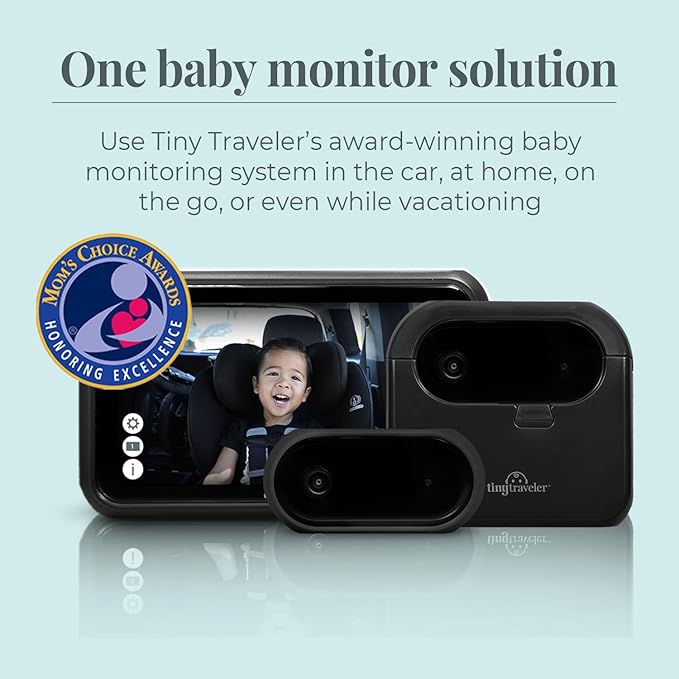 Tiny Traveler Baby Car Monitor for 2 Kids, 5” Touch Screen, No WiFi, Home Travel Roadtrip – Rear-Facing Car Seat Monitor Night Vision Baby Reminder Alert - Black