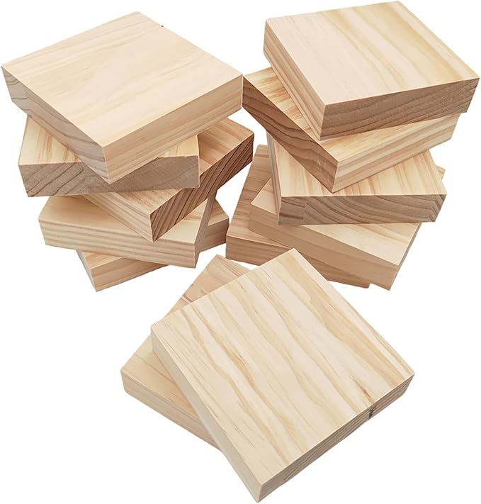 12PCS Unfinished Wood Square Blocks for Crafts, 4x4x1in Blank Wooden Squares Pine Wood Boards for Wood Carving,DIY Wood Coasters,Painting & Burning