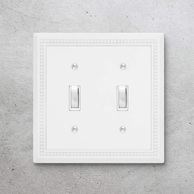 Henne Bery Sunken Pearls Heavy Duty Decorative Wall Plate Switch Plate Outlet Cover (Double Toggle, White)