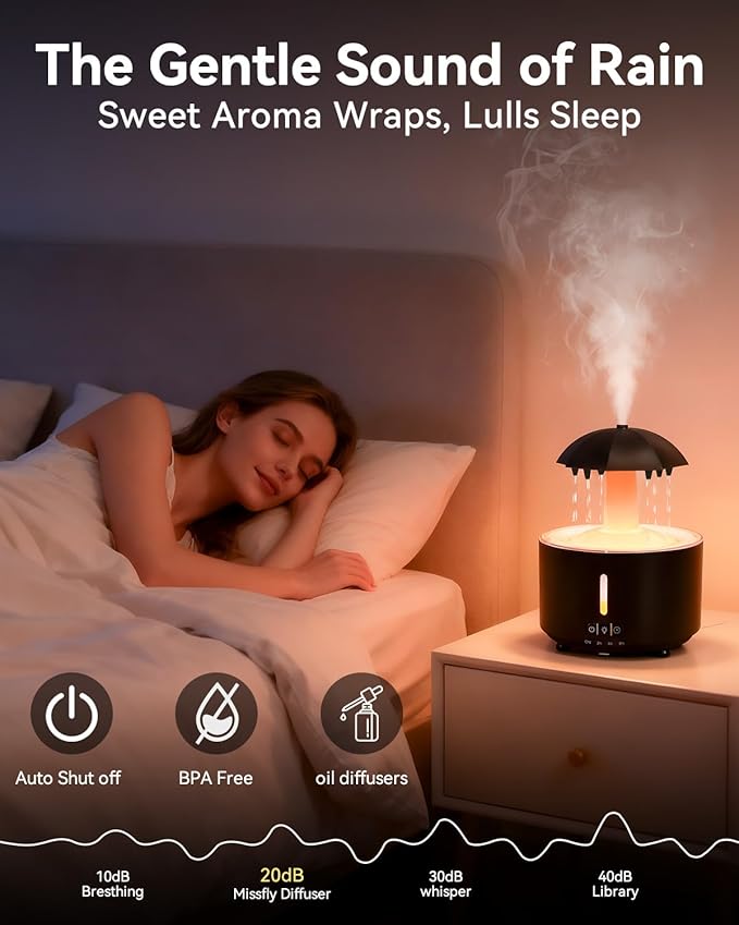 Missfly Aromatherapy Diffuser,Clouds and Cool Mist Humidifier,360° Rotatable,Super Quiet, Easy to Fill & Clean, Auto Shut-Off,300ml Humidifiers for Bedroom Home and Office (Black)