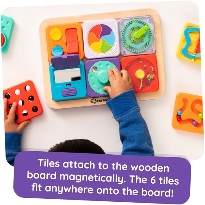 Fat Brain Toys PlayTab Essentials, Modular Sensory Activity Board, Busy Board for Toddlers and Babies Ages 12 Months+