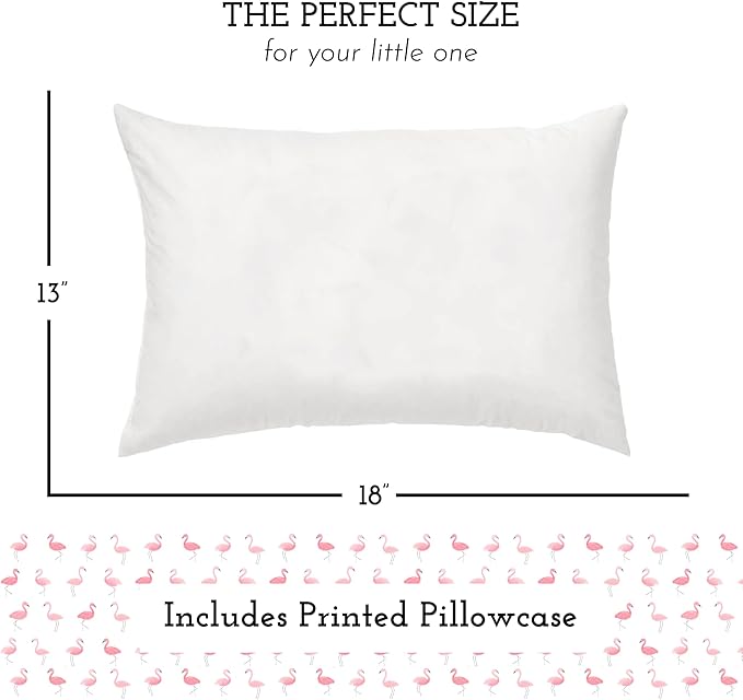 Little Sleepy Head Toddler Pillow with Pillowcase 13x18 - Kids Pillow for Sleeping - Better Neck Support Ergonomic Pillow and Toddler Pillowcase - Best Pillows for Kids (Flamingo Flock)