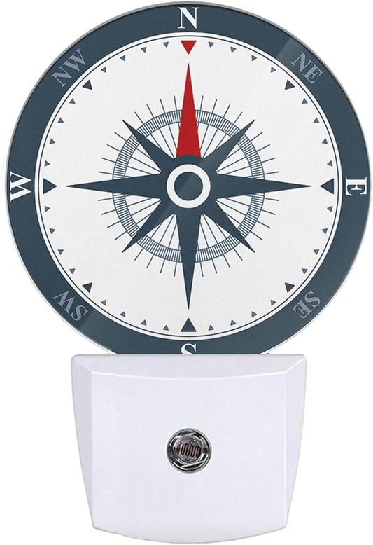 EKOBLA Compass Nautical Plug-in Nightlights Compass Rose Night Lights Plug into Wall Dusk to Dawn Sensor LED Nightlight for Bedroom Bathroom Hallway Living Room Kitchen