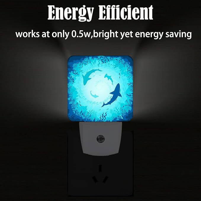 Floating Sharks Night Light,Plug Into Wall with Dusk to Dawn Light Sensors, Warm Nightlights for Bedroom, Bathroom, Hallway, Kitchen, Gifts Ideal for Boys Girls Women Men