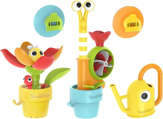 Yookidoo Toddler Baby Bath Toy (Ages 1-3) Garden Adventure Set Bundle: Snail & Flower with Watering Can (Mold Free) Attach to Any Tub or Shower Fun for Bath Time - Great for Boys , Girls , & Kids