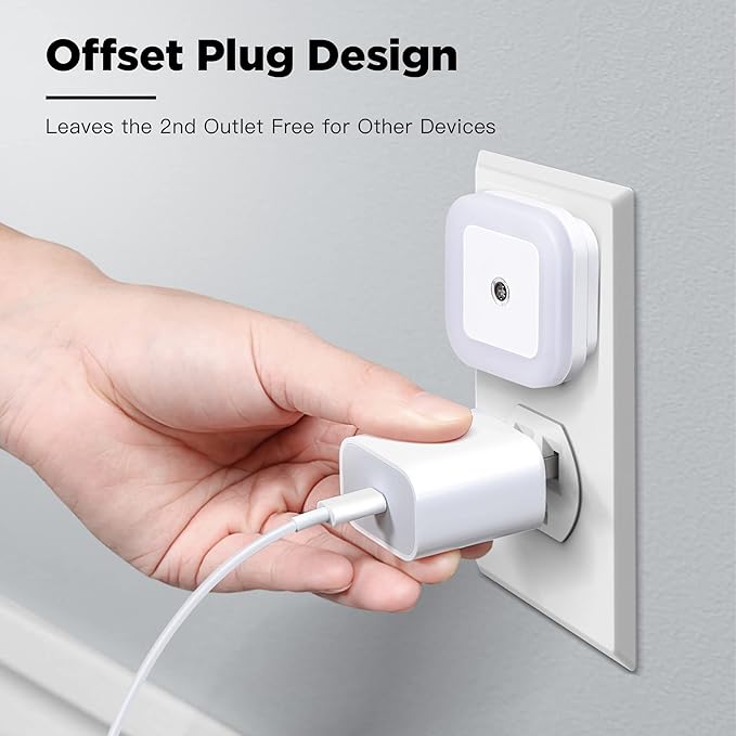 Plug-in LED Night Light with Dusk to Dawn Sensor for Hallway, Stairs, Bathroom, Kitchen, Bedroom, Nursery, Kids Room, Daylight White, Pack of 6