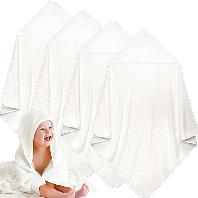 Reginary 4 Pack Baby Hooded Towels Coral Fleece Baby Bath Towels 30 x 30 Inch Soft Absorbent Hooded Bath Blanket for Newborn Toddler Infant Boy Girl Shower Gift Supplies (White)