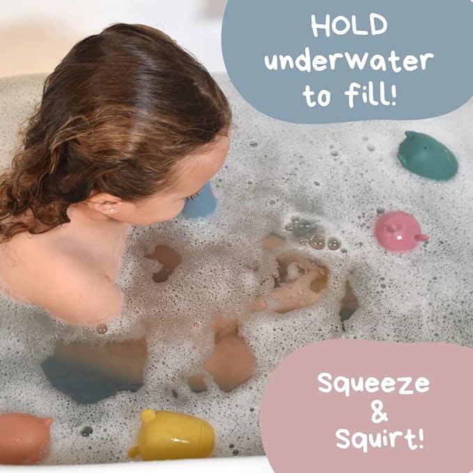 Silicone Bath Toys 4-Pack - Cleanable Silicone Toys with Montessori Stackable Cups - Baby Bath Toys - Dishwasher-Safe Bath Toys - Toddler Tub Toys - Baby Bath Essentials