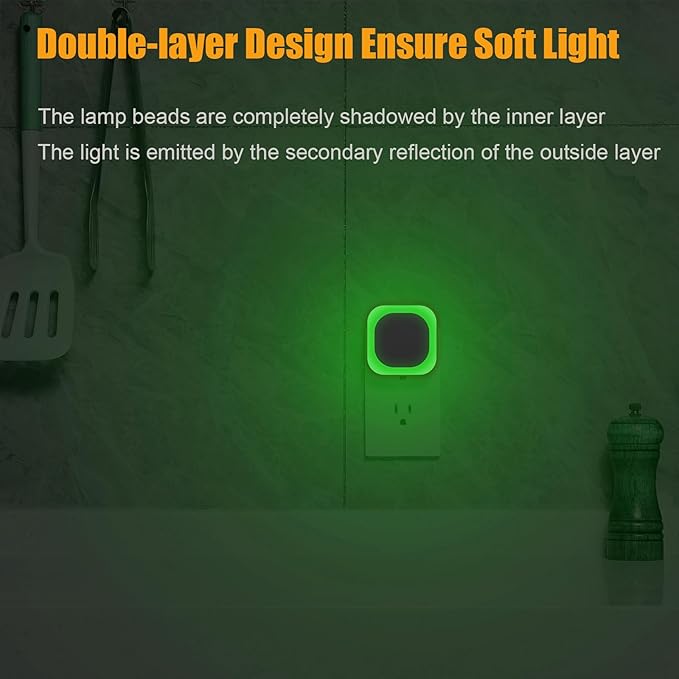 2 Pack Green Night Light, Dimmable Soft Glow & Indirect Reflection, Auto Dusk to Dawn Sensor, Plug in Nighlight for Home Bar, Game Room, Holiday Decor, Hallway, Bathroom, Toliet