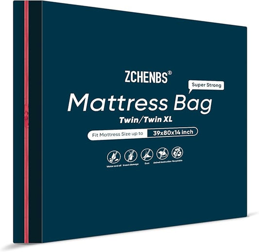ZCHENBS® – Mattress Bags for Moving and Storage,Mattress Bag with Zippers,5 Mil Ultra-Thick Bed Bag,Waterproof,Anti-Tear,Heavy-Duty Mattress bag (Black, Twin/Twin XL-(1 Pack))