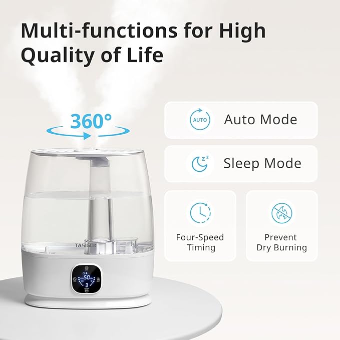 Humidifiers for Bedroom Home, 6L Cool and Warm Mist Air Humidifier for Large Room Baby Nursery, 50H Easy Clean and Top Fill, Quiet with Ultrasonic, Essential Oils, Auto Mode, for House, Plants