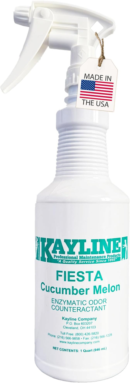 Kayline Fiesta Multi-Purpose Bio-Enzymatic Odor Eliminator for Trash Can, Carpet, Diaper Pail, and Pet Urine, 32 oz Pour or Spray Botttle, Cucumber Melon Scent