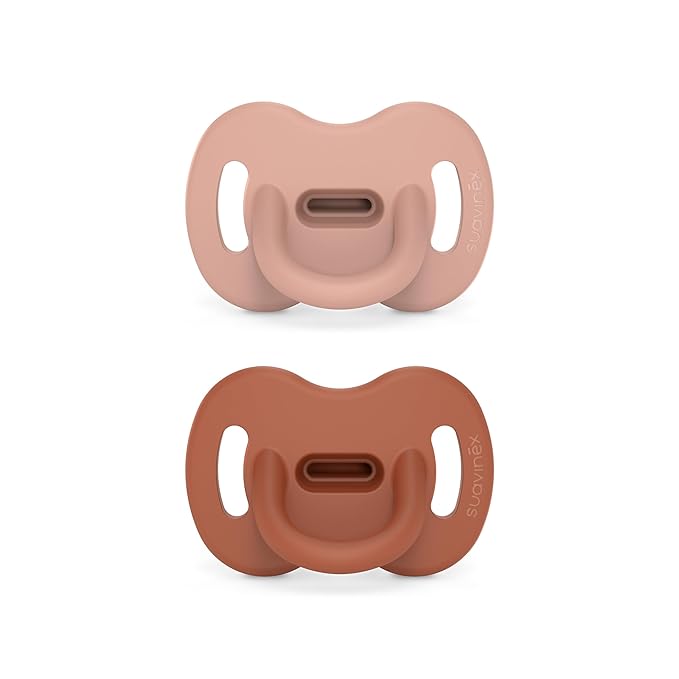 Color Essence SX PRO Silicone Baby Pacifier 2Pk, Made with 100% Soft Silicone, Baby Essentials Perfect for Breastfeeding Babies, Designed in Spain, 6-18 Mths, Nude/Orange