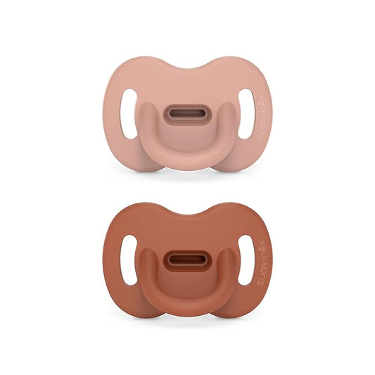 Color Essence SX PRO Silicone Baby Pacifier 2Pk, Made with 100% Soft Silicone, Baby Essentials Perfect for Breastfeeding Babies, Designed in Spain, 6-18 Mths, Nude/Orange