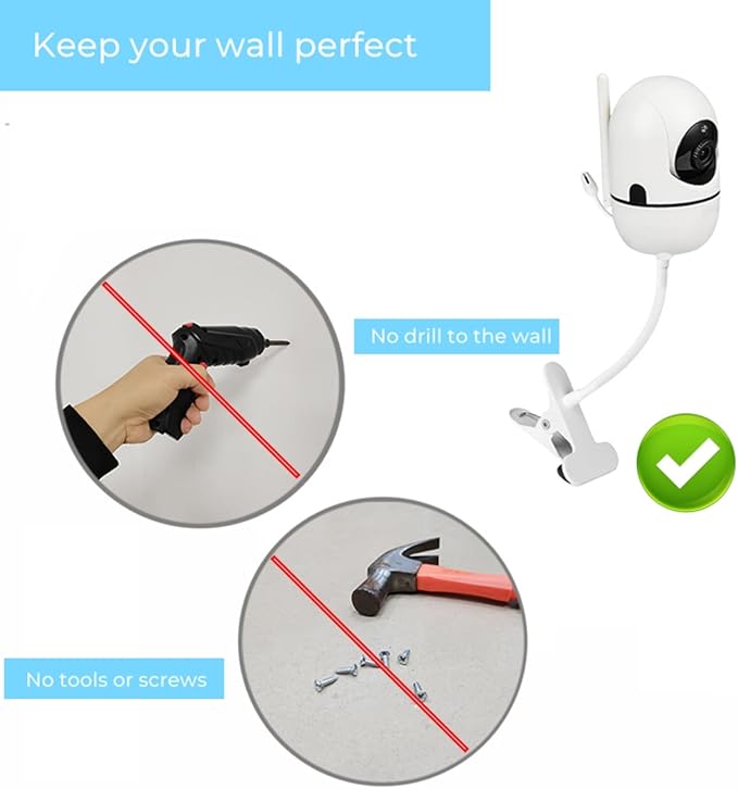 GUCHO Baby Monitor Mount Compatible with HelloBaby HB65/HB40/HB6550/HB66/HB6339/HB6550 Pro,ANMEATE SM935E,for Infant Flexible Baby Camera Clip Mount for Crib Without Tools or Wall Damage