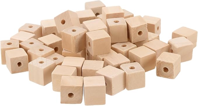 SINJEUN 500 Pcs 1/2 Inch Wood Cubes with Holes, Unfinished Solid Wooden Blocks Wooden Square Beads Small Wood Blocks for Crafts, DIY Projects