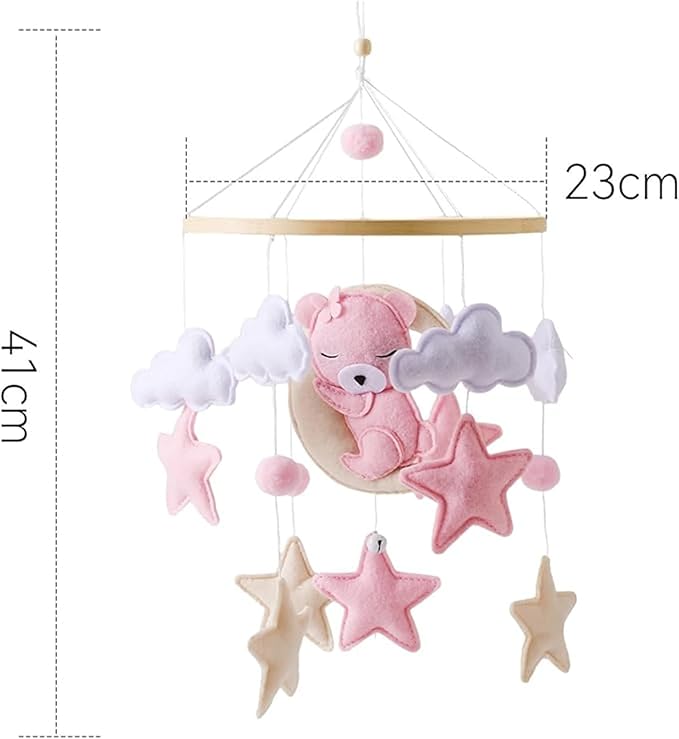 Baby Crib Mobile - Pink Bear Mobile for Crib, Felt Cloud Nursery for Boys and Girls - for Infant Bedroom Hanging Decoration