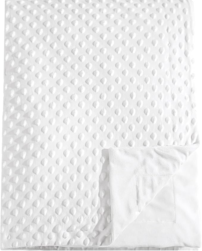 david's kids Micro Fleece Minky Baby Throw Blanket for Boys Girls Neutral with Double Layer and Soothing Raised Dots, 50x60 Inches Breathable and Soft Lightweight Receiving Blanket for Newborns White