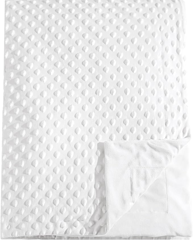 david's kids Micro Fleece Minky Baby Blanket for Boys Girls Neutral with Double Layer and Soothing Raised Dots, 40x50 Inches Breathable and Soft Lightweight Receiving Blanket for Newborns, White