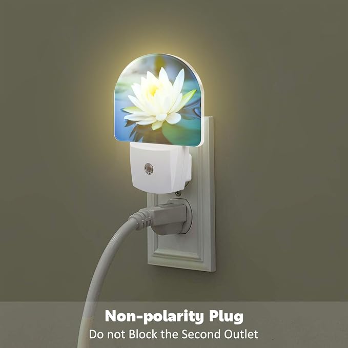 White Lotus Flower Night Light Plug into Wall, Beautiful Lotus in Pond Dusk to Dawn Night Light Plug in,0.5w Energy Saving Sleep Friendly NightLight for Kids Boys Girls Home Decor