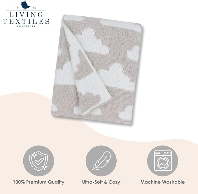 Living Textiles Grey Clouds Chenille Soft Baby Blanket Reversible Premium Cozy Fabric for Best Comfort - for Infant,Toddler,Newborn,Nursery,Boy,Unisex,Throw,Crib,Stroller,Gift, Grey Clouds 40x30